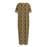 Beige And Black Orthodox Pattern Print Short Sleeve Long Nightdress