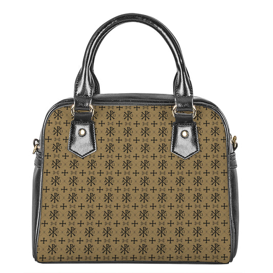 Beige And Black Orthodox Pattern Print Shoulder Handbag
