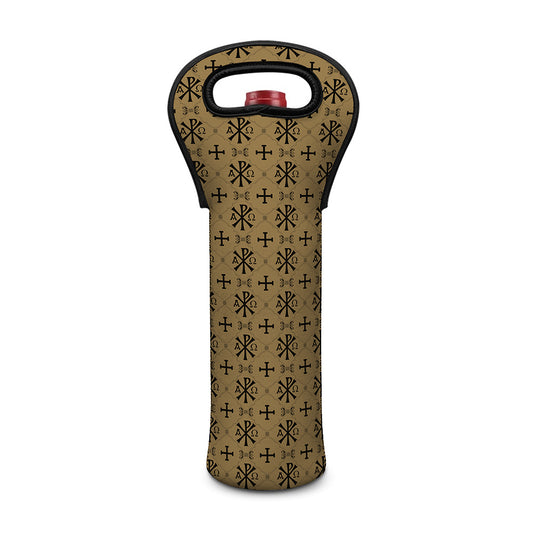 Beige And Black Orthodox Pattern Print Single Neoprene Wine Tote
