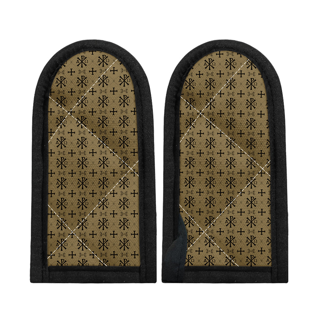 Beige And Black Orthodox Pattern Print Skillet Handle Cover