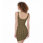 Beige And Black Orthodox Pattern Print Sleeveless Bodycon Dress