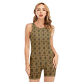 Beige And Black Orthodox Pattern Print Sleeveless One Piece Swimsuit