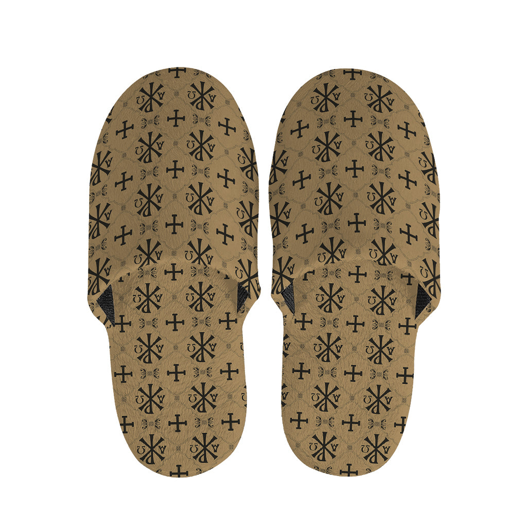 Beige And Black Orthodox Pattern Print Slippers