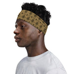 Beige And Black Orthodox Pattern Print Sports Headband