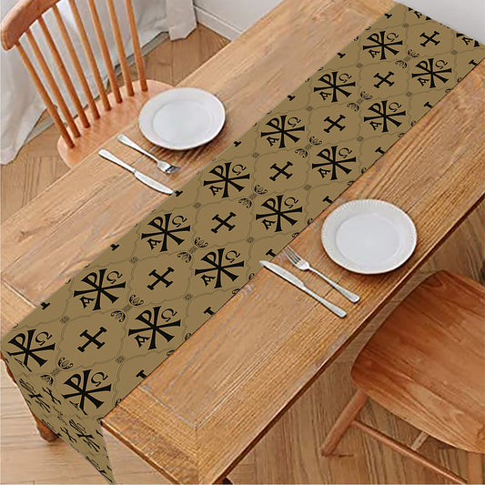 Beige And Black Orthodox Pattern Print Table Runner