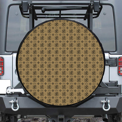 Beige And Black Orthodox Pattern Print Tire Cover