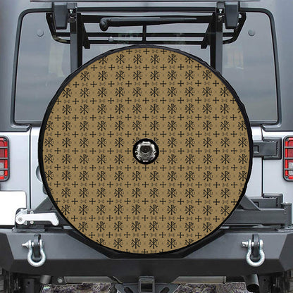 Beige And Black Orthodox Pattern Print Tire Cover With Camera Hole
