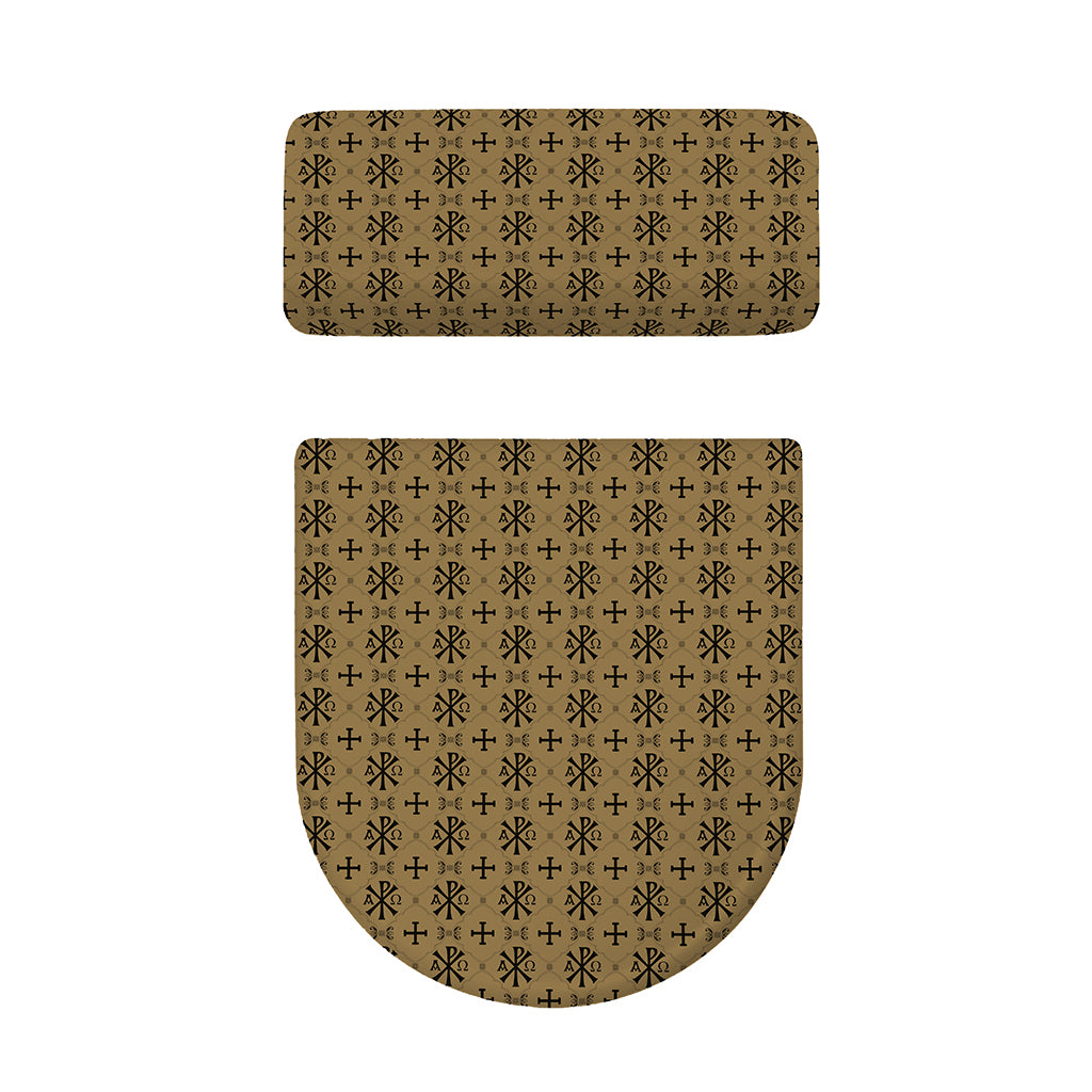 Beige And Black Orthodox Pattern Print Toilet Lid And Tank Cover Set