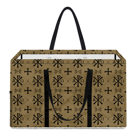 Beige And Black Orthodox Pattern Print Utility Tote Bag