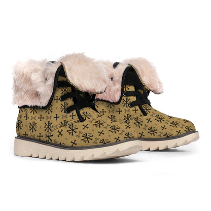 Beige And Black Orthodox Pattern Print Winter Boots