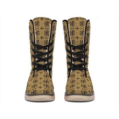 Beige And Black Orthodox Pattern Print Winter Boots