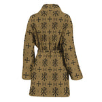 Beige And Black Orthodox Pattern Print Women's Bathrobe