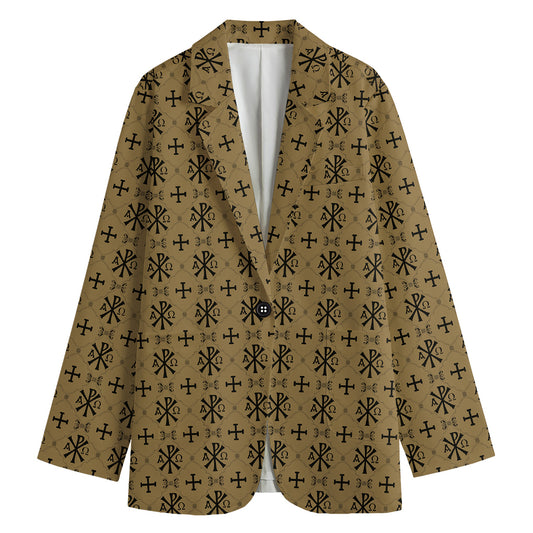 Beige And Black Orthodox Pattern Print Women's Blazer