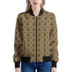 Beige And Black Orthodox Pattern Print Women's Bomber Jacket