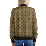 Beige And Black Orthodox Pattern Print Women's Bomber Jacket
