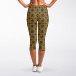 Beige And Black Orthodox Pattern Print Women's Capri Leggings