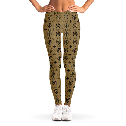 Beige And Black Orthodox Pattern Print Women's Leggings
