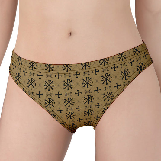 Beige And Black Orthodox Pattern Print Women's Panties
