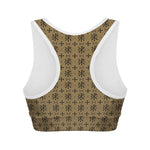 Beige And Black Orthodox Pattern Print Women's Sports Bra