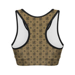 Beige And Black Orthodox Pattern Print Women's Sports Bra