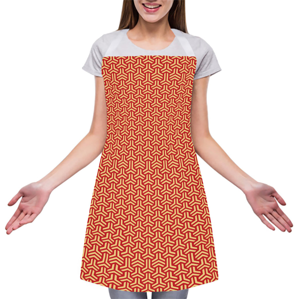 Beige And Red Japanese Pattern Print Adjustable Apron