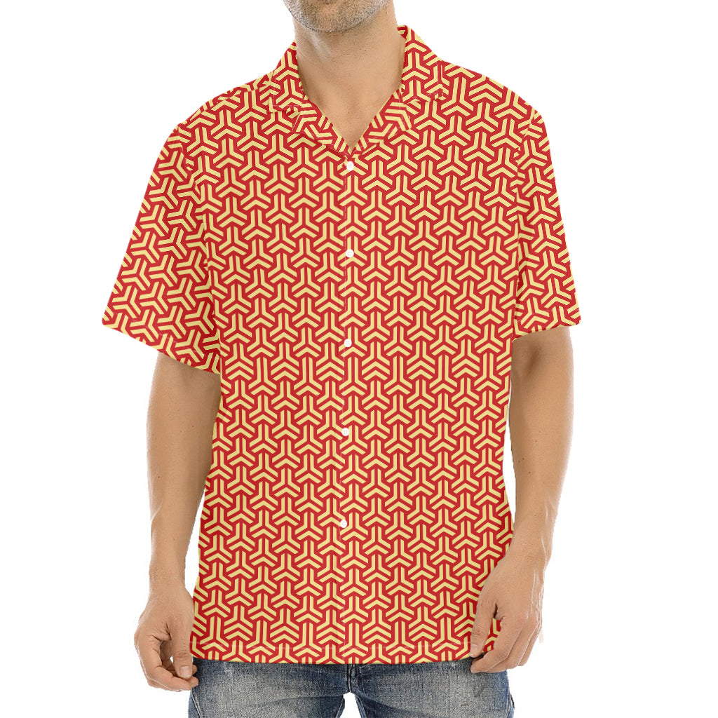 Beige And Red Japanese Pattern Print Aloha Shirt