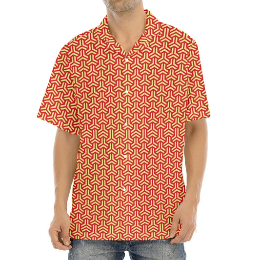 Beige And Red Japanese Pattern Print Aloha Shirt