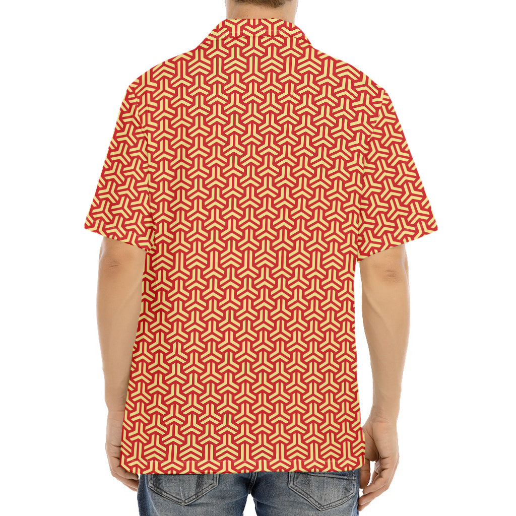 Beige And Red Japanese Pattern Print Aloha Shirt