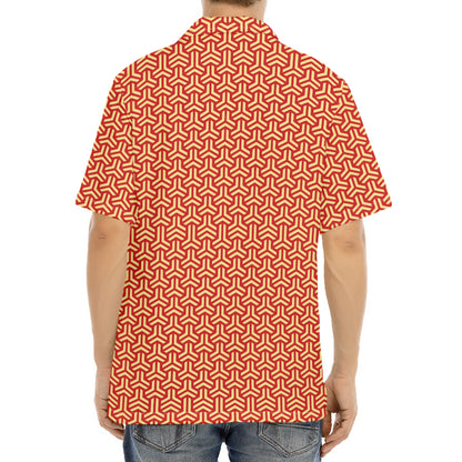 Beige And Red Japanese Pattern Print Aloha Shirt