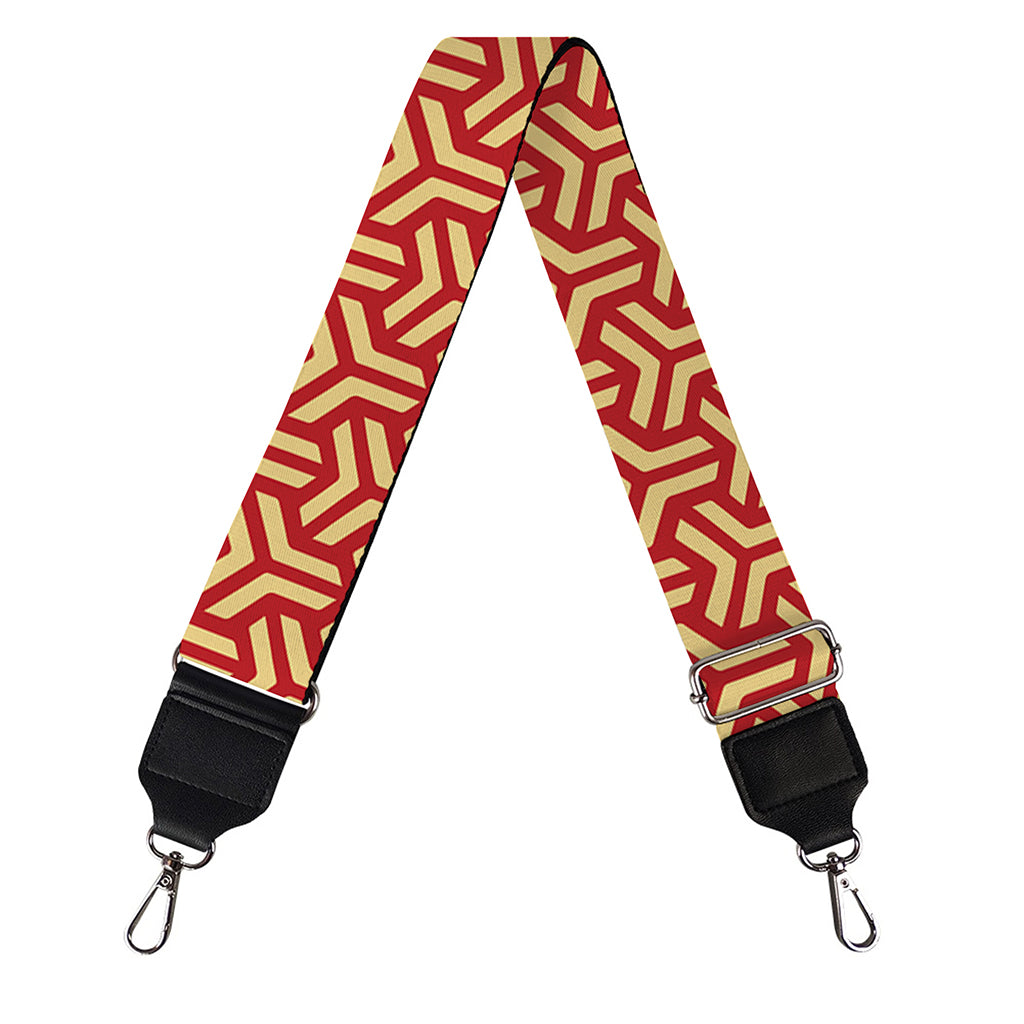 Beige And Red Japanese Pattern Print Bag Strap