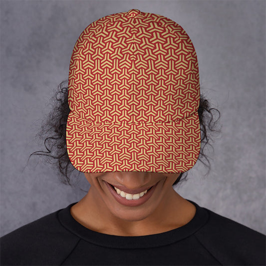 Beige And Red Japanese Pattern Print Baseball Cap