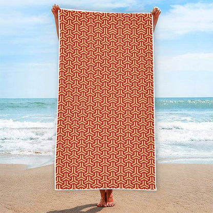 Beige And Red Japanese Pattern Print Beach Towel