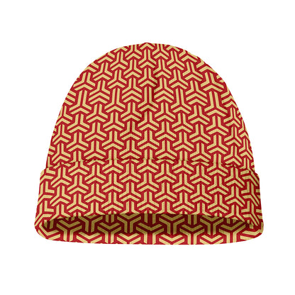 Beige And Red Japanese Pattern Print Beanie