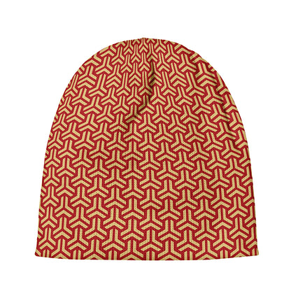 Beige And Red Japanese Pattern Print Beanie