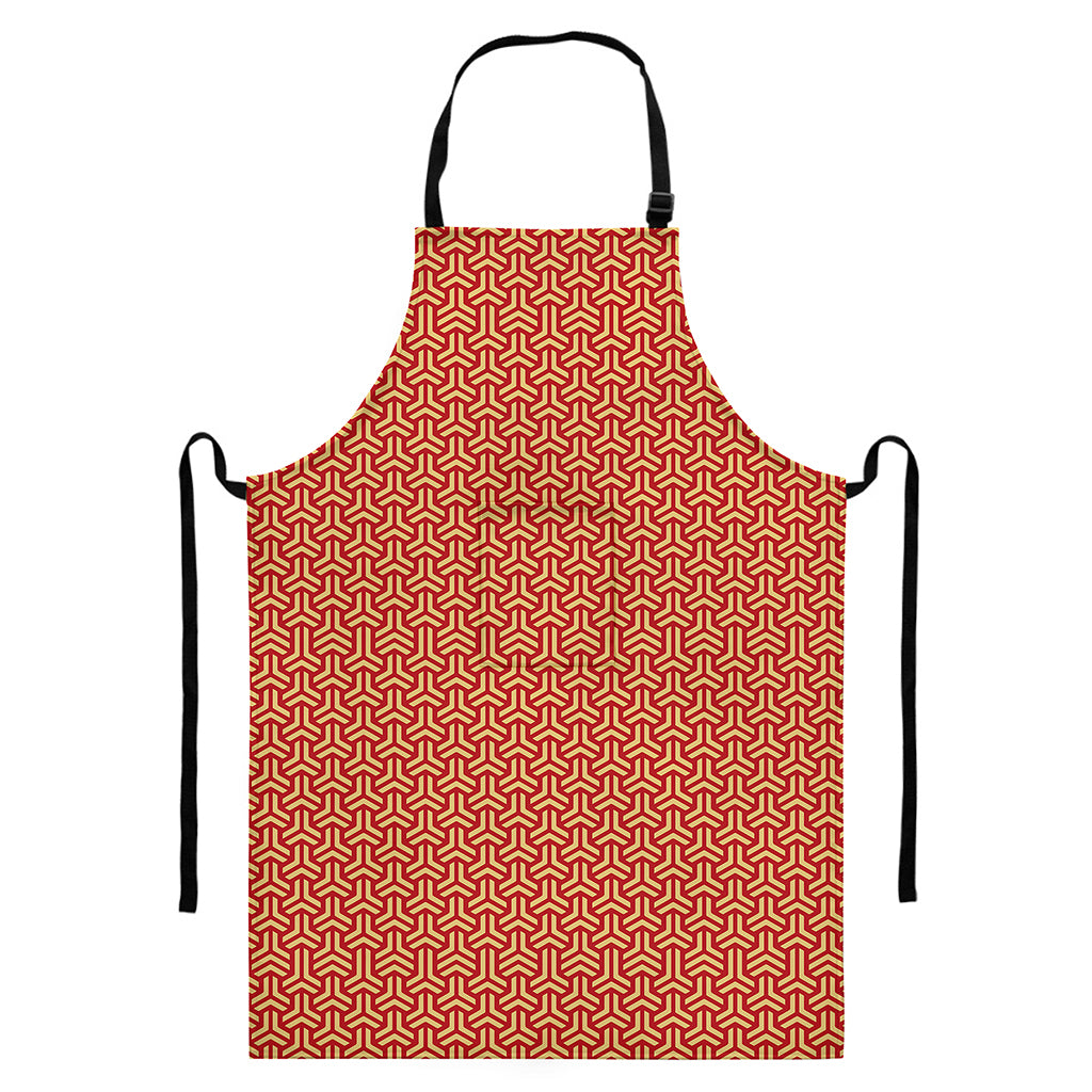 Beige And Red Japanese Pattern Print Bib Apron With Pocket