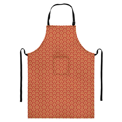 Beige And Red Japanese Pattern Print Bib Apron With Pocket