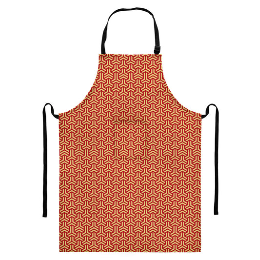 Beige And Red Japanese Pattern Print Bib Apron With Pocket