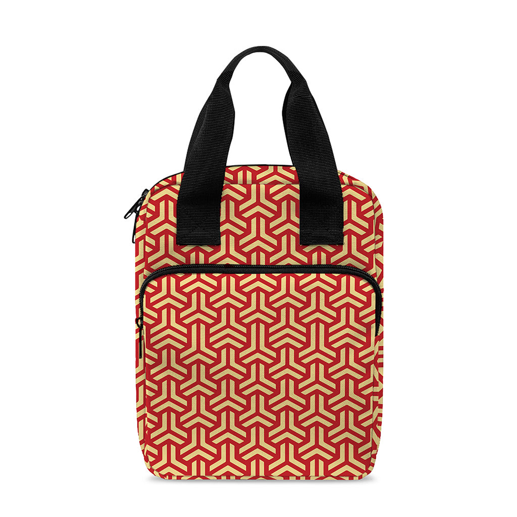 Beige And Red Japanese Pattern Print Bible Tote Bag