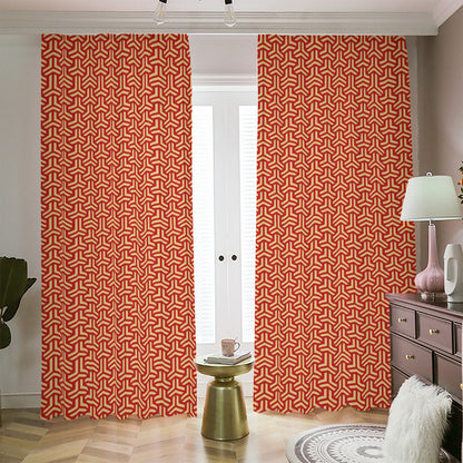 Beige And Red Japanese Pattern Print Blackout Pencil Pleat Curtains