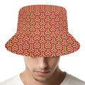 Beige And Red Japanese Pattern Print Bucket Hat