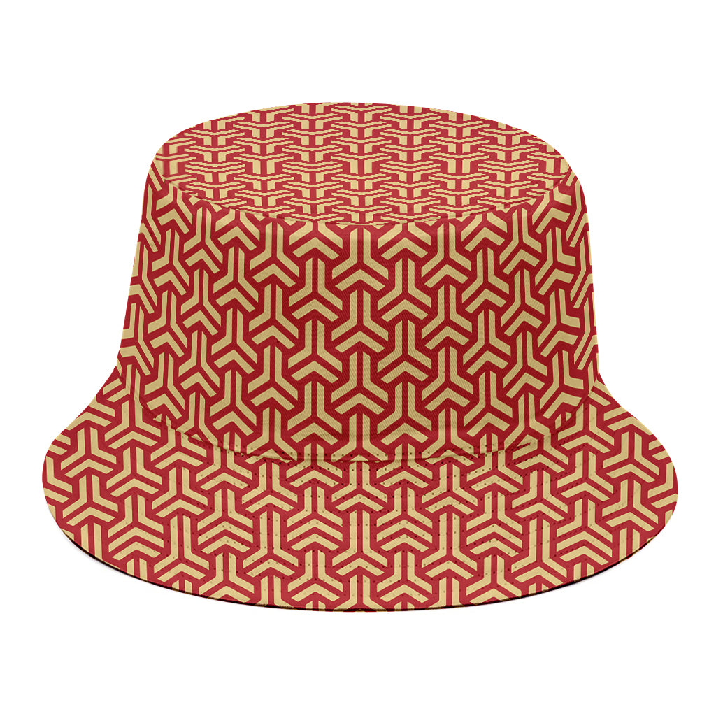 Beige And Red Japanese Pattern Print Bucket Hat