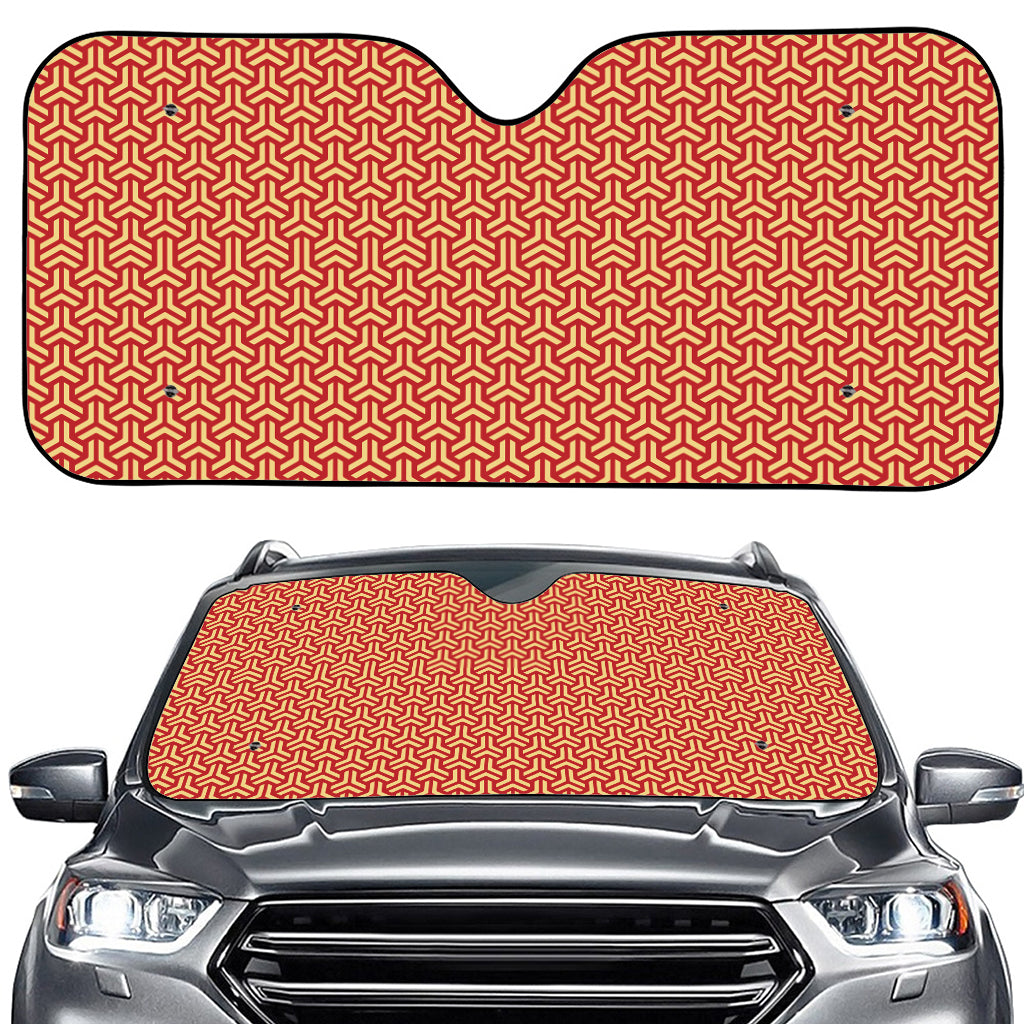 Beige And Red Japanese Pattern Print Car Windshield Sun Shade