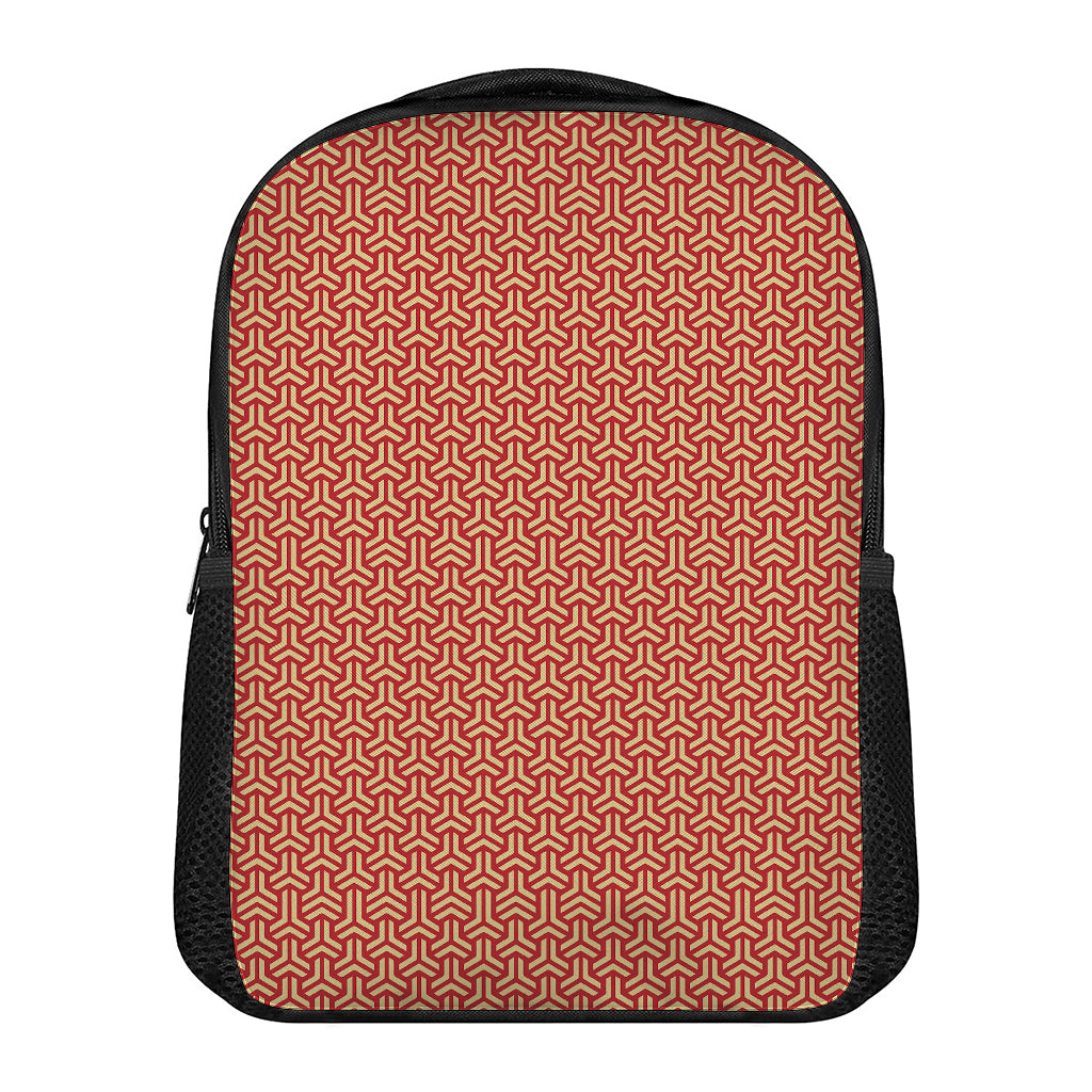 Beige And Red Japanese Pattern Print Casual Backpack