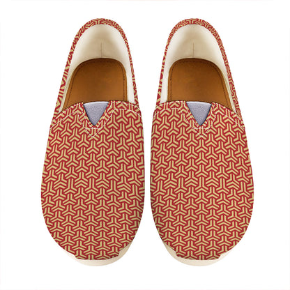 Beige And Red Japanese Pattern Print Casual Shoes