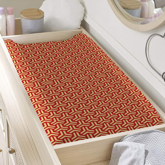 Beige And Red Japanese Pattern Print Changing Pad Cover