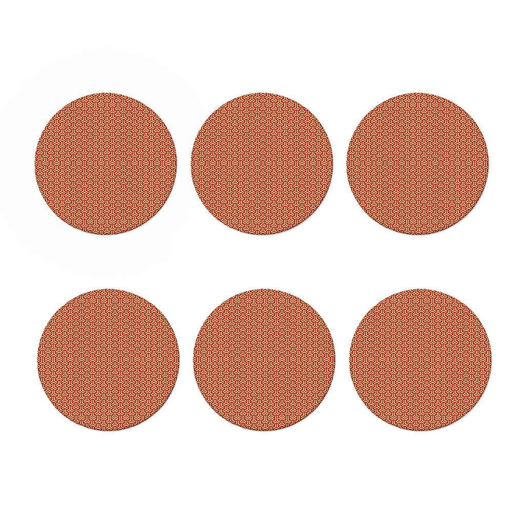Beige And Red Japanese Pattern Print Coaster Set