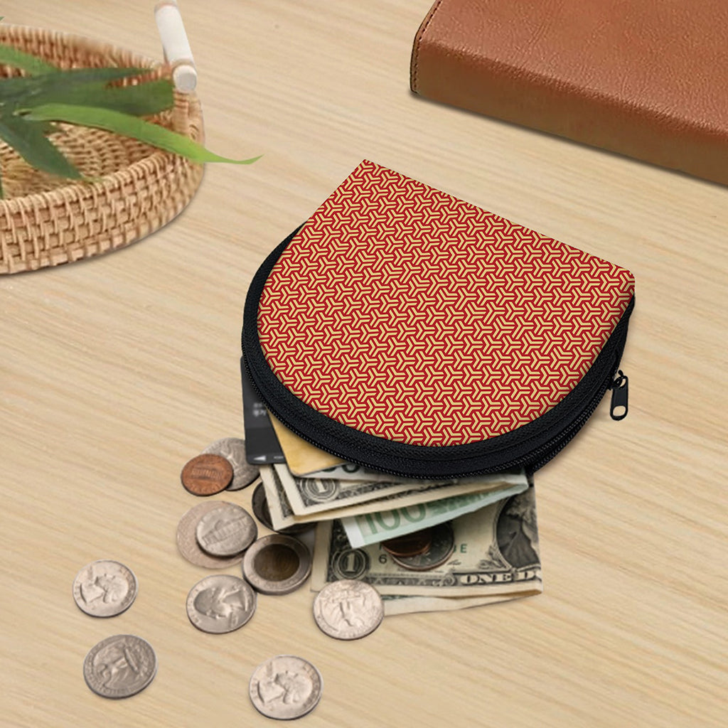 Beige And Red Japanese Pattern Print Coin Purse