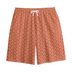 Beige And Red Japanese Pattern Print Cotton Shorts