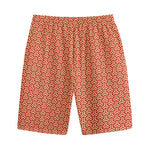Beige And Red Japanese Pattern Print Cotton Shorts