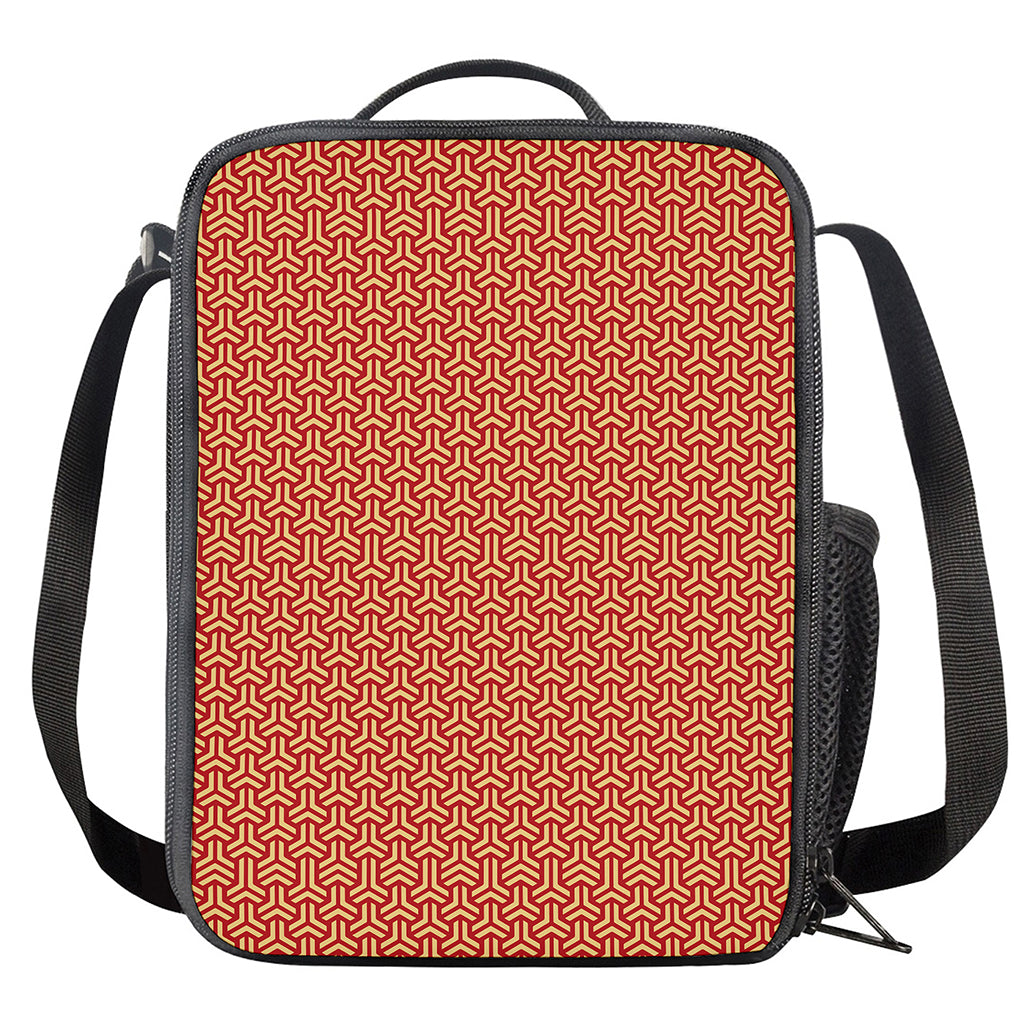 Beige And Red Japanese Pattern Print Crossbody Lunch Bag